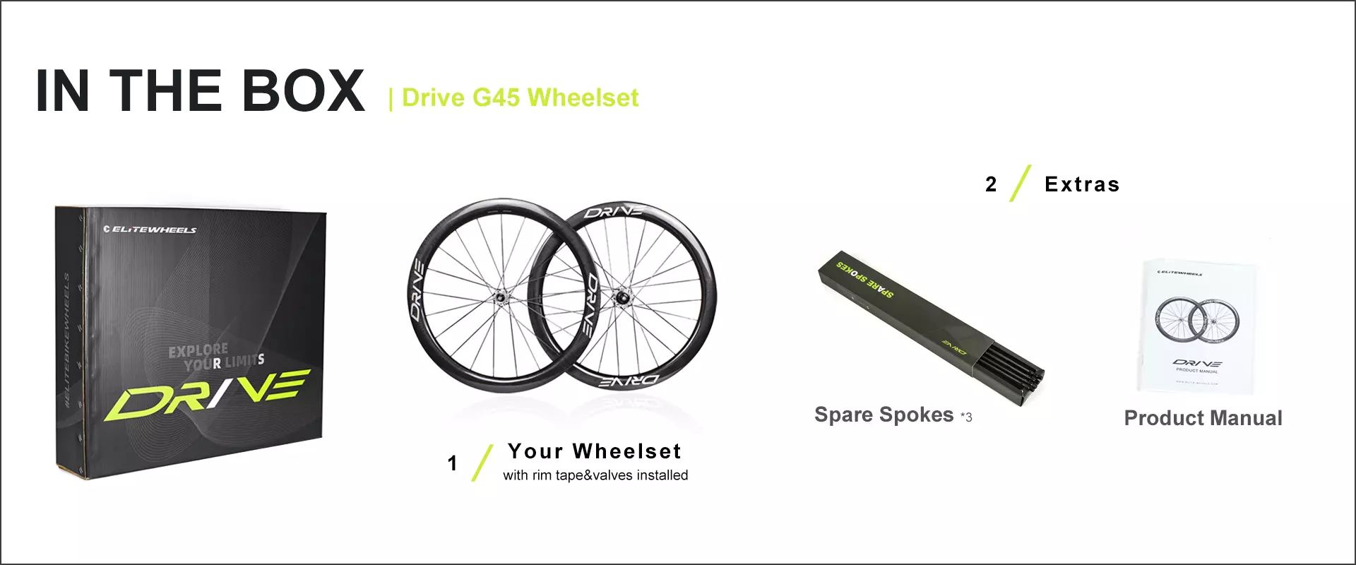 Drive G45 SS Spoke Gravel Wheelset Disc brake Rims, via Cyclehub.dk