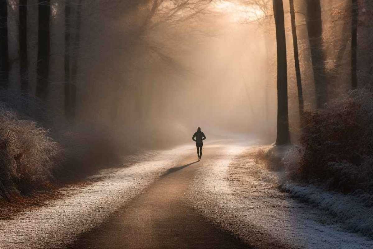 Cyclist Running in Winter